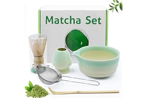 Druuzyl 5 piezas cuenco de cerámica matcha, cuenco matcha, batidor matcha, espátula y escobillero matcha,Colador para la ceremonia del té.Gradiente de color