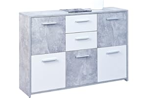 Aparador bajo certificado Inter Link FSC, panel de MDF, decoración de cemento blanco, 115 x 77 x 30 cm