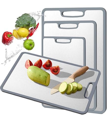 Planche à Découper Double Face En Acier Inoxydable - Groot Surface De Decoupe Compatible Lave Vaisselle Pour La Viande Le Pain Les Legumes Et Les Fruits
