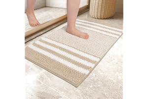 Biscpro Tapis de Bain,Tapis Salle de Bain Antidérapant Absorbant,Tapis de Bain Chenille Microfibre Moelleux,Lavable en Machine, 40 x 60 cm,Beige