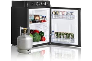 SMETA Frigo Trimixte 12V 220V Gaz, Frigo Camping Gaz, 40L, Silencieux Mini Frigo Bar, Mini Réfrigérateur pour Camping Car Caravane Camion, Noir