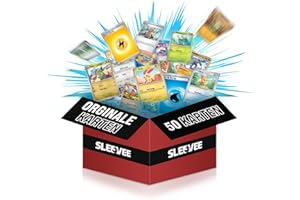 Pokemon Karten deutsch 50 Verschiedene Sammelkarten inkl. 5 Glitzerkarten - Individuelles Kartenset kompatibel mit Pokemon Karten in Sammelbox - Zusammengestellt von SLEEVEE