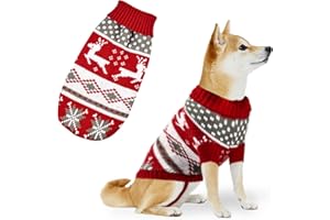 Dereine Maglione Natale Cane,Maglioncino Cane Natale,Maglioni per Cani,Maglione per Animali Domestici con Renna di Natale Design,Adatto per Cani di Piccola,Gatti,Invernali (rosso e bianco, S)