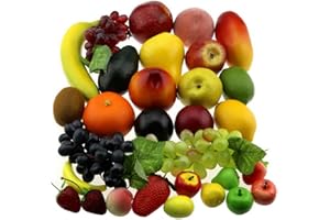 Gresorth 30 Fruits Decorative Realistic Artificial Fruit Decoration Fake Lemon Banana Apple Grape Peach Pear Mango Strawberry Orange …