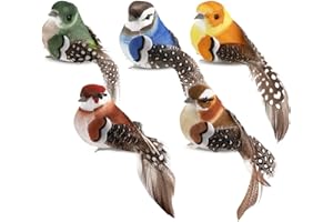 GIUSOBG Uccellini Decorativi 5 Pezzi Uccelli Artificiali con Clip Uccelli Finti Decorativi Piccoli con Piume per la Casa il Giardino le Feste Piume Decorative da Giardino Schiuma