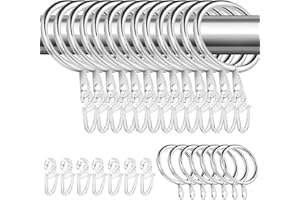 Hocadrv 20 Stücke Gardinen Ringe,Vorhangringe Edelstahl,Gardinenringe mit Haken und 20 Stücke Gardinenhaken,Gardinen Haken für Schienen,30 mm Innendurchmesser(Schwarz)