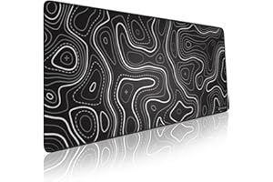 PIXIECUBE Tapis de Souris Minimaliste avec Motif Carte topographique – Contour étendu Grand Bord Cousu Tapis de Souris Noir et Blanc antidérapant XXL Tapis de Bureau de Jeu