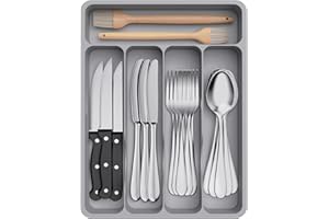 Lifewit Organizer Posate da Cassetto, Portaposate Porta Posate Cucina Cassetto Scolaposate Grande Porta Utensili Cucina, per Cucchiai Forchette Coltelli Stoviglie, 5 Scomparti, Grigio