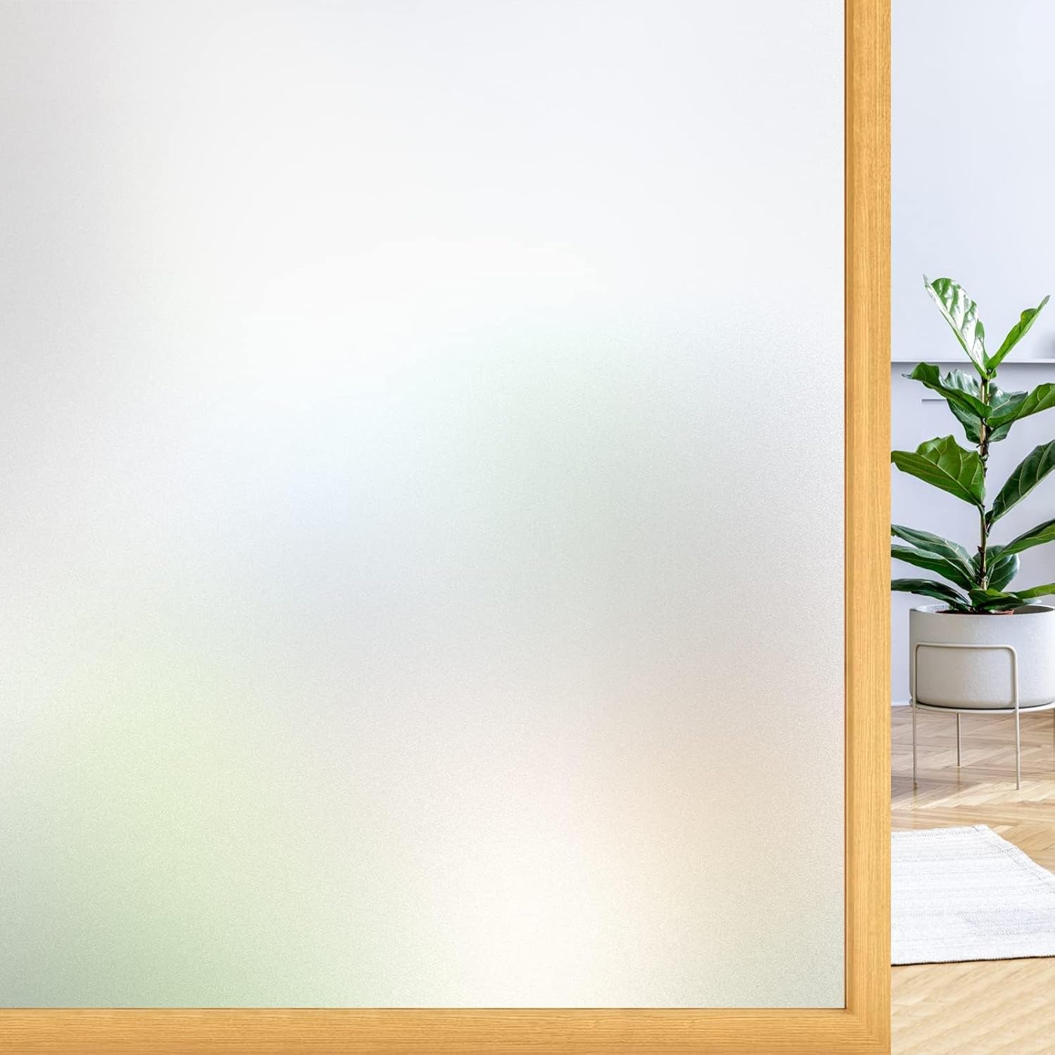 rabbitgoo Window Film Privacy Film for Glass Windows 44.5x200 cm, Frosted Glass Sticker Static Cling without Glue for Bathroom Home Office Matt