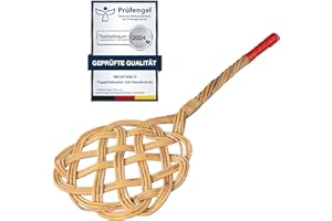 NEUSTANLO | Teppichklopfer in Sonnenform mit Handschutz | 3-fädiges Natur Rattan | länglich hell | 75x26 cm | flexibel und robust