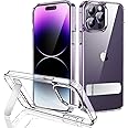 JETech Kickstand Case for iPhone 14 Pro Max 6.7-Inch, Support Wireless Charging, Slim Shockproof Bumper Phone Cover, 3-Way Metal Stand (Clear)