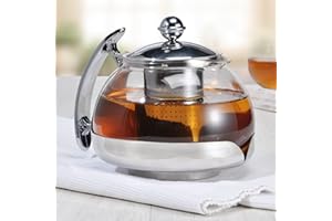 HI Haushalt - Théière 1,2 litre en verre en acier inoxydable