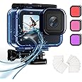 HONGDAK 60M/196FT Waterproof Case with Anti Fog Inserts for Go Pro Hero12 11 10 9 Black, Protective Underwater Diving Housing Shell with 3 Pack Filters Accessories for Hero 12 11 10 9 (Blue)