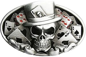 JEAN'S FRIEND Dice Skull Tattoo Casino Oval Vintage Belt Buckle Gürtelschnallen (With Enamel)