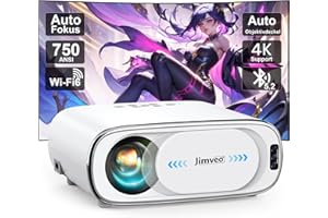 Beamer【Auto-Objektivdeckel/Auto-Fokus】 Auto-6D Trapezkorrektur Beamer 4K WiFi6 Bluetooth Jimveo 20000L 1080P Full HD Tragbare Projektor Outdoor 300" Display Heimkino Mit Netzwerkkabel-Schnittstelle