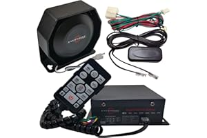 EVERSHINE SIGNAL sirène de Police enfichable 100W avec Haut-Parleur Plat, télécommande Filaire, Microphone et Plus de 20 tonalités réglables en Volume pour Les véhicules de Police et d'ambulance,etc.