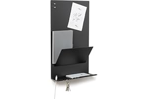 byde Heke Organiseur Mural en métal 30 x 9 x 49 cm, étagère Murale avec Tableau magnétique et aimants, Tableau pour clés, journaux et Notes, Fixation Murale avec Un modèle de Montage. Couleur Noire