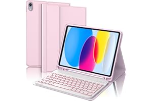 WINCHKING Tastiera per iPad A16 11/10 Generazione (2025/2022), Cover con Tastiera per iPad 11 Gen 11 Pollici/10 Gen 10.9 Pollici, Retroilluminazione Magnetica QWERTY Keyboard, Custodia con Portapenna, Rosa