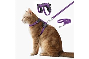 Plutus Pet Adjustable Cat Harness and Lead Set, Quick Release, Escape Proof Nylon Vest with Leather Trim for Kitten, Small Medium Large Cats, Purple