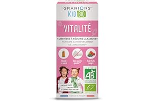 GRANIONS KID BIO KID BIO VITALITÉ - Certifié BIO - Goût fruits rouges - RÉDUIT LA FATIGUE - RENFORCE L'ORGANISME - Vitamine C + Mélange de plantes - Dès le plus jeune âge - 125 ml - Made in France