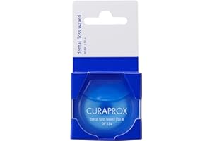 Curaprox DF 834 Dental Floss-woskowana Nić Dentystyczna o miętowym smaku dla Łatwej Obsługi w ciasnych przestrzeniach / 50 metrów | Made in Switzerland