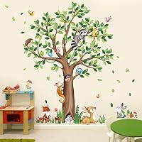Stickers Muraux Forêt Animaux Decalmile - Autocollant Écureuil Renard Cerf - Déco Chambre Enfant