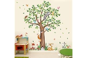decalmile Pegatinas de Pared Árbol Grande Animales Bosque Vinilos Decorativos Ciervo Zorro Ardilla Adhesivos Pared Habitación Infantiles Niños Bebés Guardería