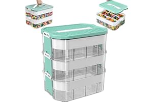 ZPSNDP Plastikowe pudełka do przechowywania LEGO, 3-warstwowe pudełko do przechowywania do układania w stosy z pokrywkami, prezent urodzinowy, prezent ruchomy (zielony)