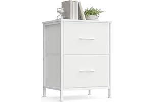 SONGMICS Cómoda, con 2 Cajones para Dormitorio, Mueble de Almacenaje, Acero, MDF, Tela no Tejida, para Dormitorio, Armario, Recibidor y Salón, Blanco Nube y Blanco Nieve LGS312WH01