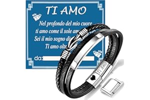 Gkmamrg Prezenty na Boże Narodzenie Walentynki dla Niego Mężczyzny Męża - Skórzana bransoletka z grawerunkiem Kocham Cię, Prezent urodzinowy dla mężczyzny, 22,5 cm, skóra, 22.5, Stal nierdzewna