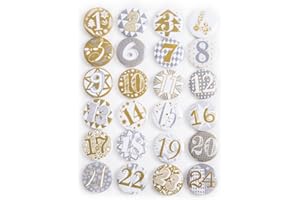 ‎LOGBUCH-VERLAG Logbuch-Verlag 1 bis 24 Buttons Adventskalender Zahlen Nummern Anstecker Anstecknadel silber grau weiß Weihnachten Deko Kalender basteln mit Nadel Sticker Metall Blech