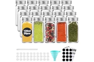 ‎ECOOE ecooe Gewürzgläser Eckig Set 120ml Glas Gewürzdosen Küche Gewürzbehälter 20er Set Gewürz Organizer Gewürzstreuer Spice Jars Gewürze Aufbewahrung Glas mit Streueinsatz Etiketten Silikon Trichter Stift