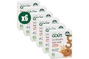 GOOD GOÛT - Les Biscuits Tout Ronds Cacao - Biscuits Bébé - Dès 10 Mois - Sans Huile De Palme - 4 Sachets - Lot de 6