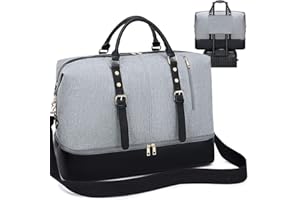 LEDAOU Reisetasche Damen Weekender Groß Handtasche mit Schuhfach Herren Wasserdicht Handgepäck Frauen Schultertasch Sporttasche 55L Grau