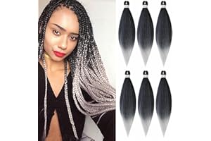 DT CHERYL Pre Stretched Braiding Hair, 6 Pack Silver Braided Hair extension 26 inches Synthetic EZ Braid Hot Water Styling Braid Yaki Texture Pre-stretched Hair for Braiding Braids T1B/Silver