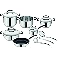 Lagostina Pratica Set di Pentole Induzione, in Acciaio Inox 18/10, 13 Pezzi, Batteria con 4 Casseruole, Pentola, Padella Anti