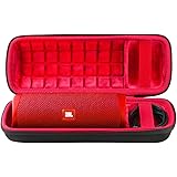 co2CREA Hart Tasche für JBL Flip 5 Bluetooth Box portabler Lautsprecher Case Etui Tragetasche (Schwarz Hülle/Innen Rot)