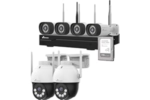 NIVIAN Kit Camaras de Vigilancia Profesional WiFi SuperHD con 6 Cámaras IP, PTZ y Grabador con Disco Duro 10CH - para Casas y Negocios - Visión Nocturna, Detección Humana IA, Audio Bidireccional