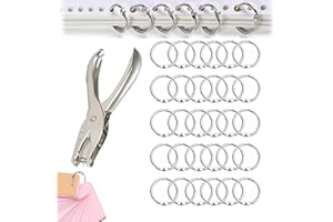 Sikweny 30 Pièces Anneaux de Reliure et 1 Perforatrice Anneaux Feuilles Mobiles Anneau de Fer épais Reliure spirale Léger et portable pour Albums de coupures Feuilles mobiles Fiches Organisateurs