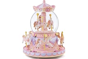 MS. WENNY Carousel Snow Globe Birthday Gift for Girls, Upgraded Carousel Music Box with Light, Anniversary for Mom Wife Daughter Girlfriend Sister, Merry Go Round Plays Castle in The Sky
