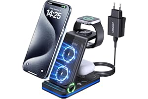 MANKIW Ladestation für iPhone, 3 in 1 Ladestation für iPhone und iWatch,Kompatibel mit iPhone 15/14/13/12/11/X Serie, Apple-Watch 7/6/5/4/3/2/SE, AirPods 3/2/Pro
