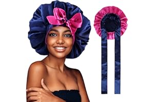 WEIPAO Silk Satin Bonnet - Silk Hair Wrap for Sleeping,Satin Bonnet for Curly Hair Sleep Cap Large Double Sided Reversible Hair Bonnet with Tie Band