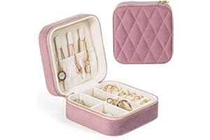 KAMIER Małe pudełka na biżuterię dla kobiet, przenośne podróżne etui na biżuterię, pluszowe aksamitne pudełko na biżuterię, organizer na kolczyki, pierścionki, naszyjniki (różowe)