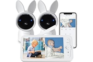 ARENTI 2K Wifi Baby Monitor with Two Cameras,5" 720P Split Screen&App Control,Auto Tracking,Night Light,PTZ,Night Vision,Cry Detection,Temp&Humidity Sensor,2-Way Audio