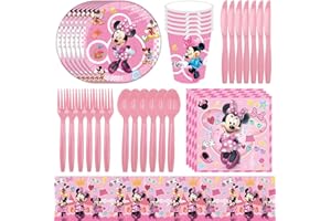 OBLRXM 101PCS Minnie Party Decorazioni,Minnie Stoviglie per Feste,Minnie Set Stoviglie Festa di Fornisce,Decorazioni per Feste di Compleanno,Birthday Party Set per Bambini Ospitare 16 Ospiti