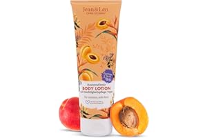 ‎JEAN & LEN Jean & Len Hautstraffende Body Lotion Aprikosenkernöl & Q10, für trockene & reife Haut, verleiht bei regelmäßiger Anwendung geschmeidig-glatte Haut, ohne Parabene & Silikone, Bodylotion vegan, 250 ml