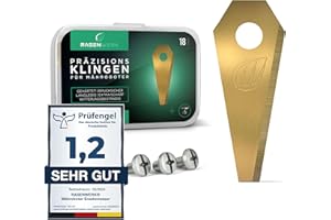 RASENWERK® - Wysokiej jakości ostrza do kosiarek automatycznych z pasującymi śrubami - uniwersalne ostrza zamienne Ostrza zamienne do Bosch Indego - ostrza ze stopu węglika tytanu - 18 szt.