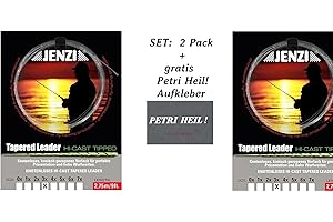 BLNTACKLE76 Set: 2 Pack Tapered Leader- Fliegenvorfach von Jenzi alle Größen + gratis Petri Heil! Aufkleber