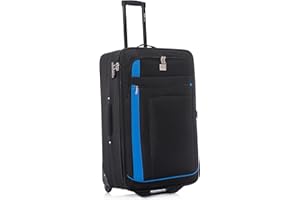 ATX LUGGAGE EST. 1991 ATX Luggage Suitcase Large Expandable Soft Shell Durable Lightweight Hold Check in Trolley Case with 2 Wheels & Built-in 3 Digit Combination Lock (Black/Blue, 120 Liters)