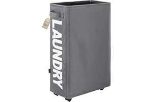 TOTANKI Panier à linge mince et extra-large sur roulettes, panier à linge pliable avec poignée, trieur et organisateur de linge pliable, grand panier de rangement (Gris)